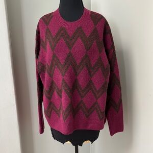 Vince Camuto Zigzag Patterned Sweater - Burgundy and Brown size mediumd